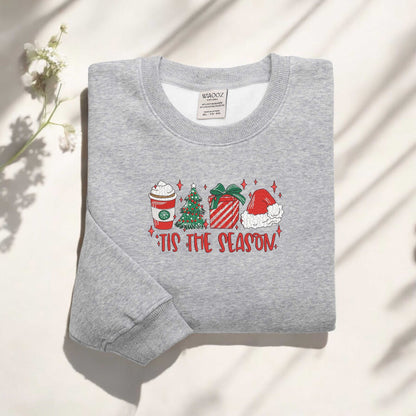 Tis the Season Christmas Sweatshirt Christmas Embroidered Sweatshirt Christmas Coffee Sweatshirt Funny Christmas Crewneck Festive Holiday