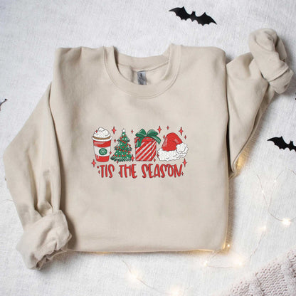 Tis the Season Christmas Sweatshirt Christmas Embroidered Sweatshirt Christmas Coffee Sweatshirt Funny Christmas Crewneck Festive Holiday