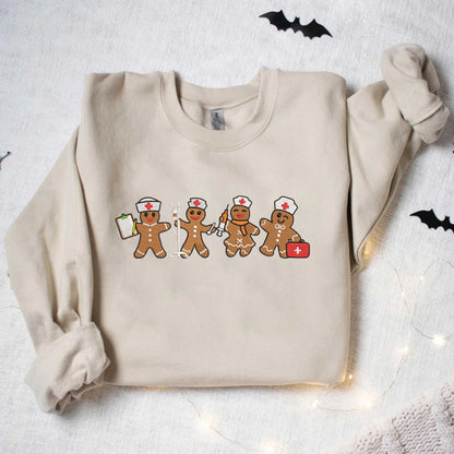 Gingerbread Christmas Sweatshirt Christmas Embroidered Sweatshirt Nurse Christmas Sweatshirt Nurse  Sweatshirt Gingerbread Nurse Sweatshirt