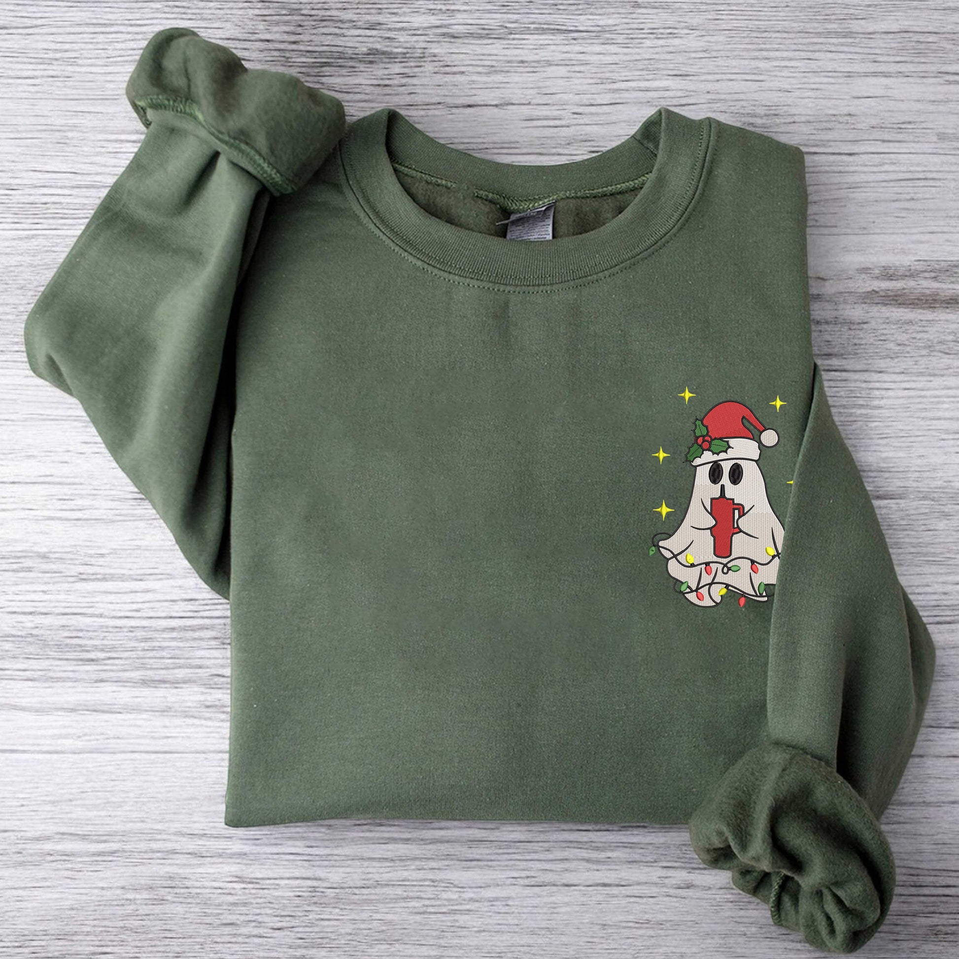 Ghost Santa Sweatshirt Christmas Embroidered Sweatshirt Christmas Sweatshirt, Christmas Ghost Sweatshirt Ghost Sweatshirt