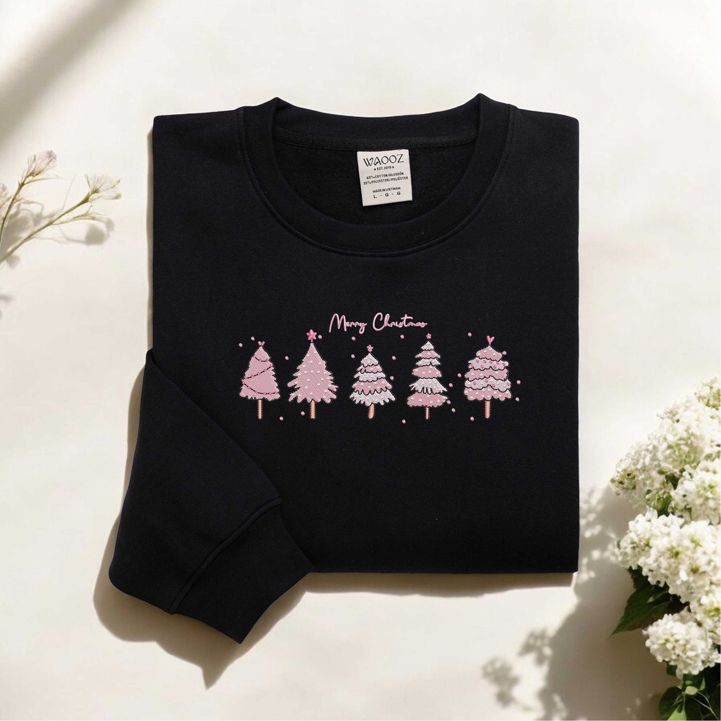 Pink Tree Christmas Sweatshirt Christmas Embroidered Sweatshirt Christmas Sweater Christmas Tree Sweatshirt Winter Sweatshirt