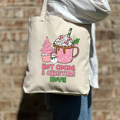 Hot Cocoa Christmas Movie Tote Bag, Christmas Cute Tote Bag, Holiday Bag, Christmas Gift Bag, Vacation Tote Bag, Christmas Gift Tote Bag