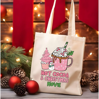 Hot Cocoa Christmas Movie Tote Bag, Christmas Cute Tote Bag, Holiday Bag, Christmas Gift Bag, Vacation Tote Bag, Christmas Gift Tote Bag