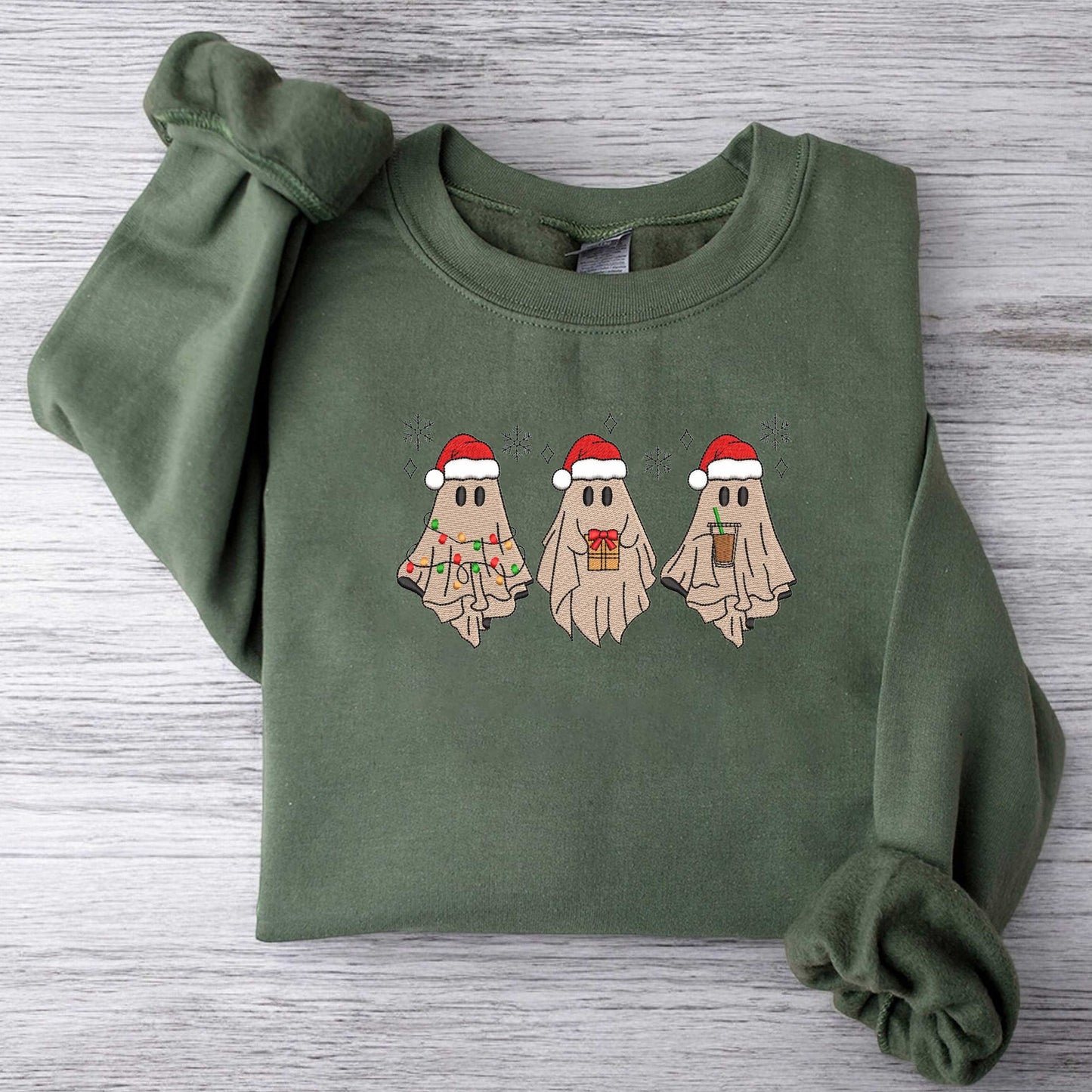 Christmas Ghosts Sweatshirt Embroidered Ghost Santa Sweatshirt Retro Ghost Santa Sweatshirt Christmas Sweatshirt Christmas Gift