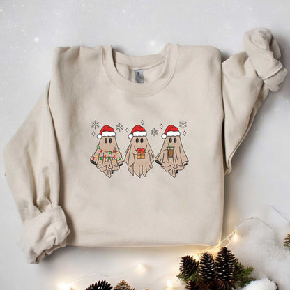 Christmas Ghosts Sweatshirt Embroidered Ghost Santa Sweatshirt Retro Ghost Santa Sweatshirt Christmas Sweatshirt Christmas Gift