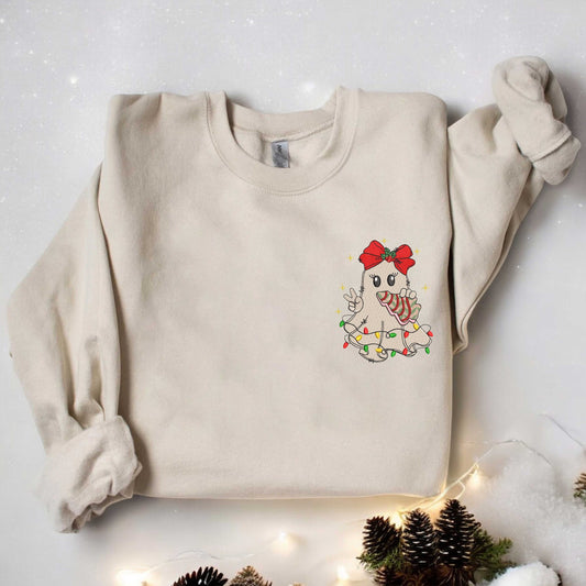 Retro Ghost Santa Sweatshirt Embroidered Ghost Santa Sweatshirt Christmas Ghosts Sweatshirt Christmas Sweatshirt Christmas Gift