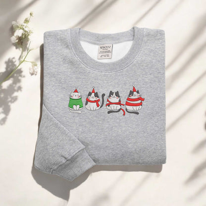 Embroidered Meowy Christmas Sweatshirt Christmas Embroidered Sweatshirt Happy Cat Year Shirt Funny Christmas Cat Shirt Cat Lover Christmas