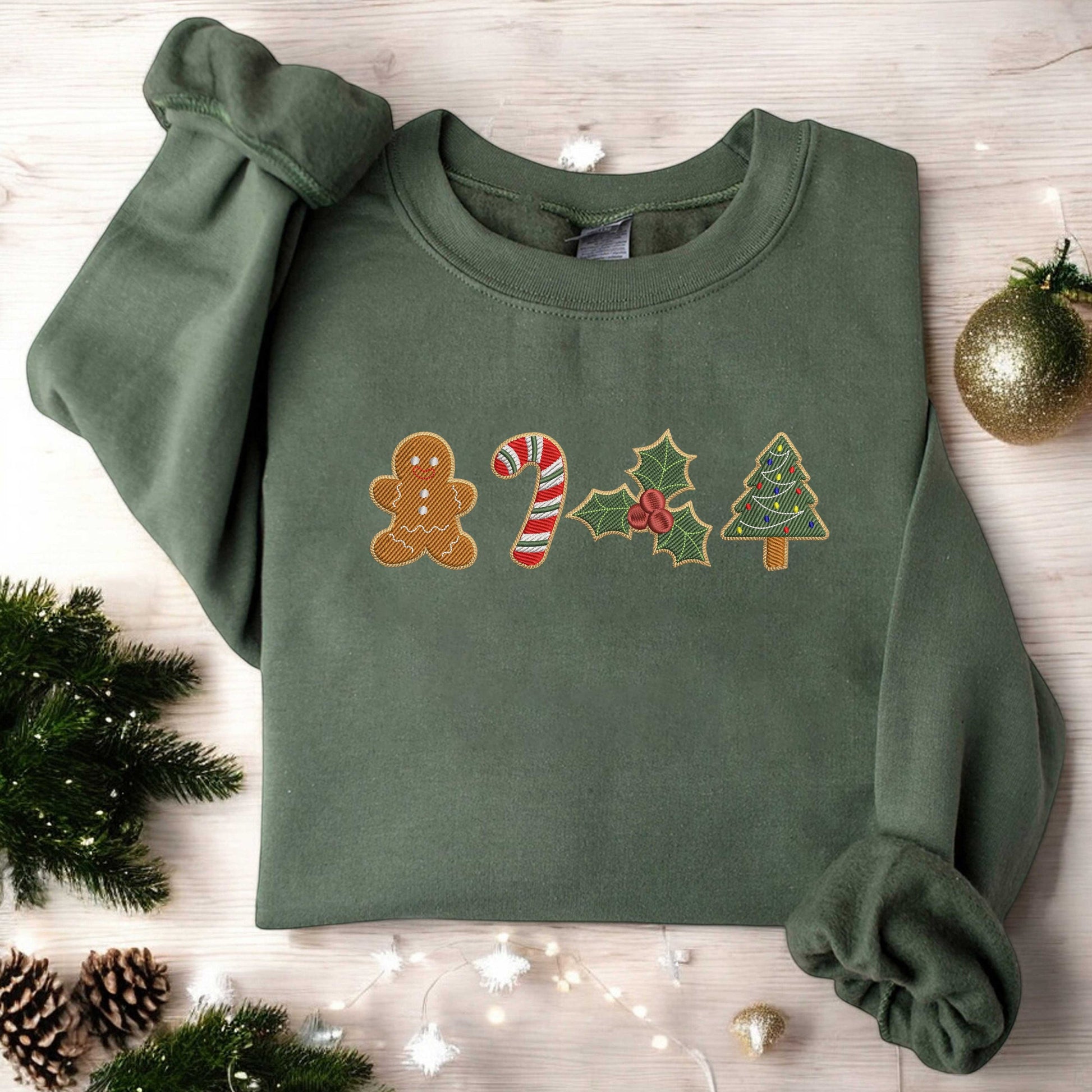 Embroidered Gingerbread Cookies Sweatshirt Womens Christmas Sweatshirt Merry Christmas, Cute Christmas Cookies Sweatshirt, Holiday Sweater