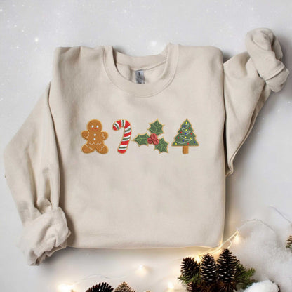 Embroidered Gingerbread Cookies Sweatshirt Womens Christmas Sweatshirt Merry Christmas, Cute Christmas Cookies Sweatshirt, Holiday Sweater