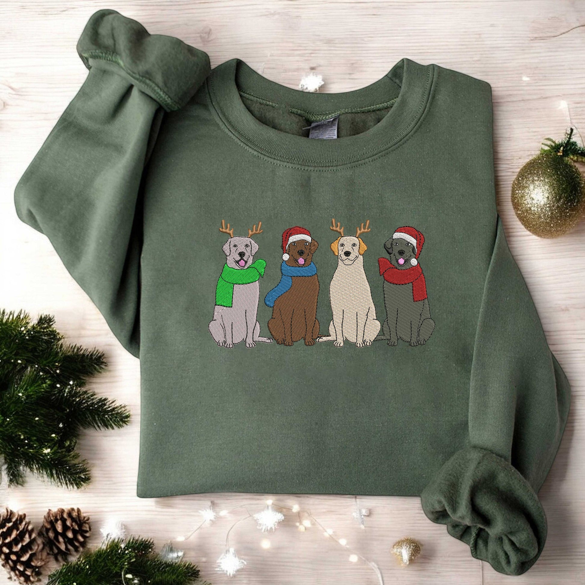 Embroidered Christmas Labrador Retriever Sweatshirt Christmas Dogs Sweatshirt Dog Mom Sweatshirt Dog Lover Gift Womens Christmas Sweatshirt