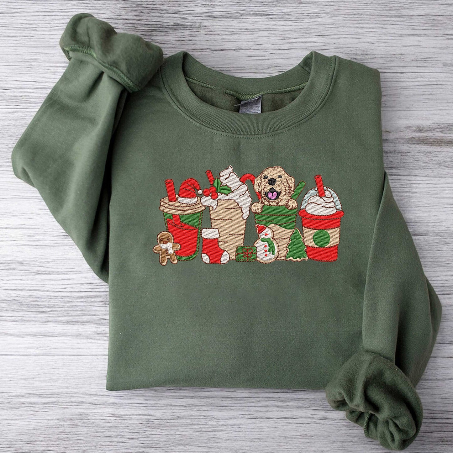 Golden Retriever Christmas Sweatshirt Christmas Embroidered Sweatshirt Coffee Dog Mom Gifts Christmas Dog Sweatshirt Gift for Dog Lover