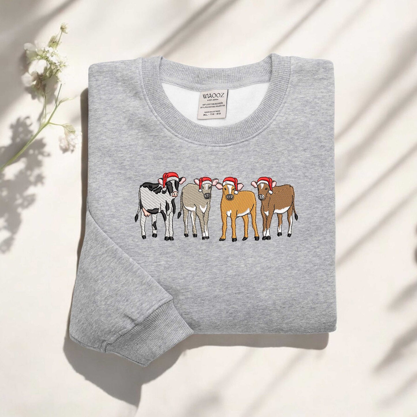 Christmas Cow Sweatshirt Cow Embroidered Sweatshirt Christmas Embroidered Sweatshirt Cow Lover Gift Farm Christmas Sweatshirt