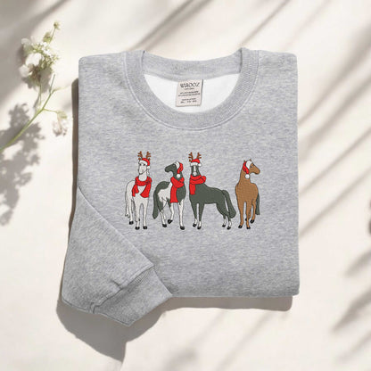 Embroidered Horse Christmas Sweatshirt Christmas Embroidered Sweatshirt Christmas Horse Sweatshirt Horse Lover Gift Holiday Sweatshirt