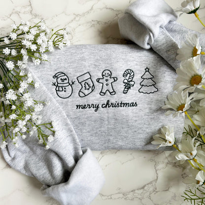 Embroidered  Merry Christmas Sweatshirt, Embroidered Christmas Crewneck Sweatshirt, Embroidered Gingerbread Sweater, Custom Xmas Gift