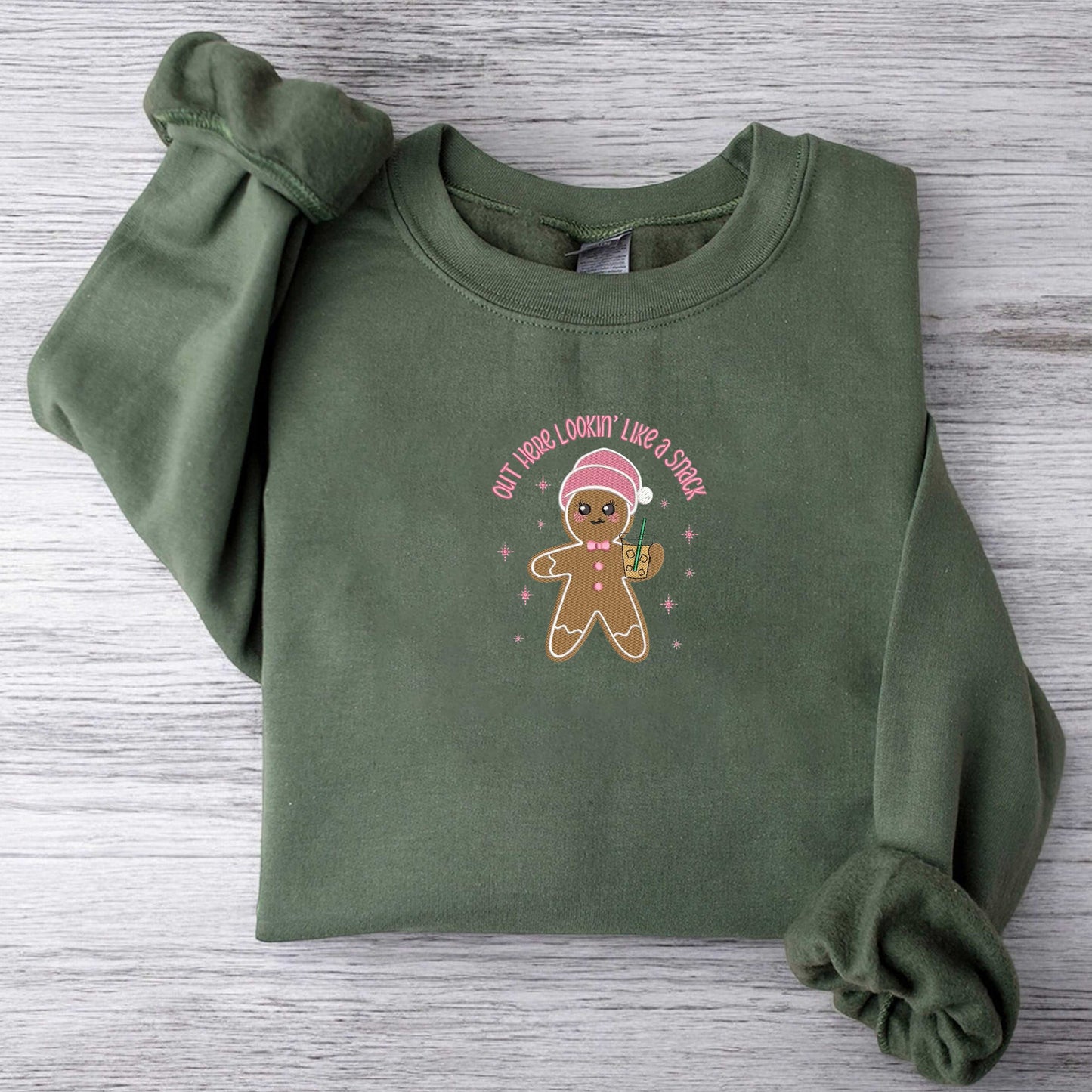 Out Here Lookin Like A Snack Sweatshirt Christmas Gingerbread Sweatshirt Christmas Embroidered Sweatshirt Christmas Crewneck Holiday Sweater