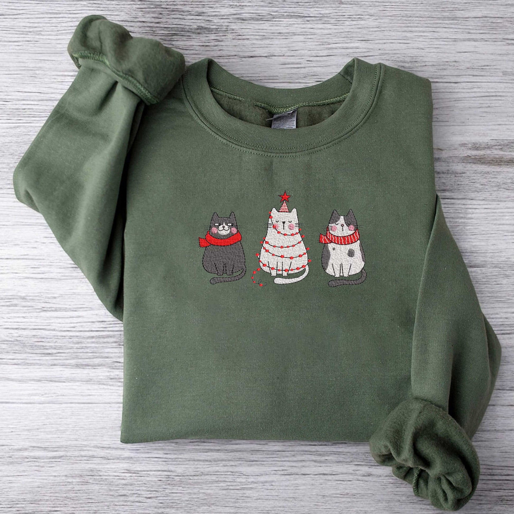 Embroidered Cat Christmas Sweatshirt Cat Mommy Sweatshirt Womens Christmas Sweatshirt Holiday Sweatshirt Cat Lover Gift For Christmas