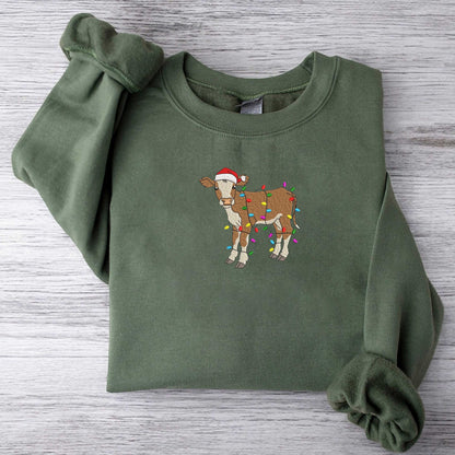 Embroidered Christmas Cow Sweatshirt Embroidered Cow Sweatshirt Farm Christmas Sweatshirt Cute Cow Christmas Sweatshirt Christmas Gift