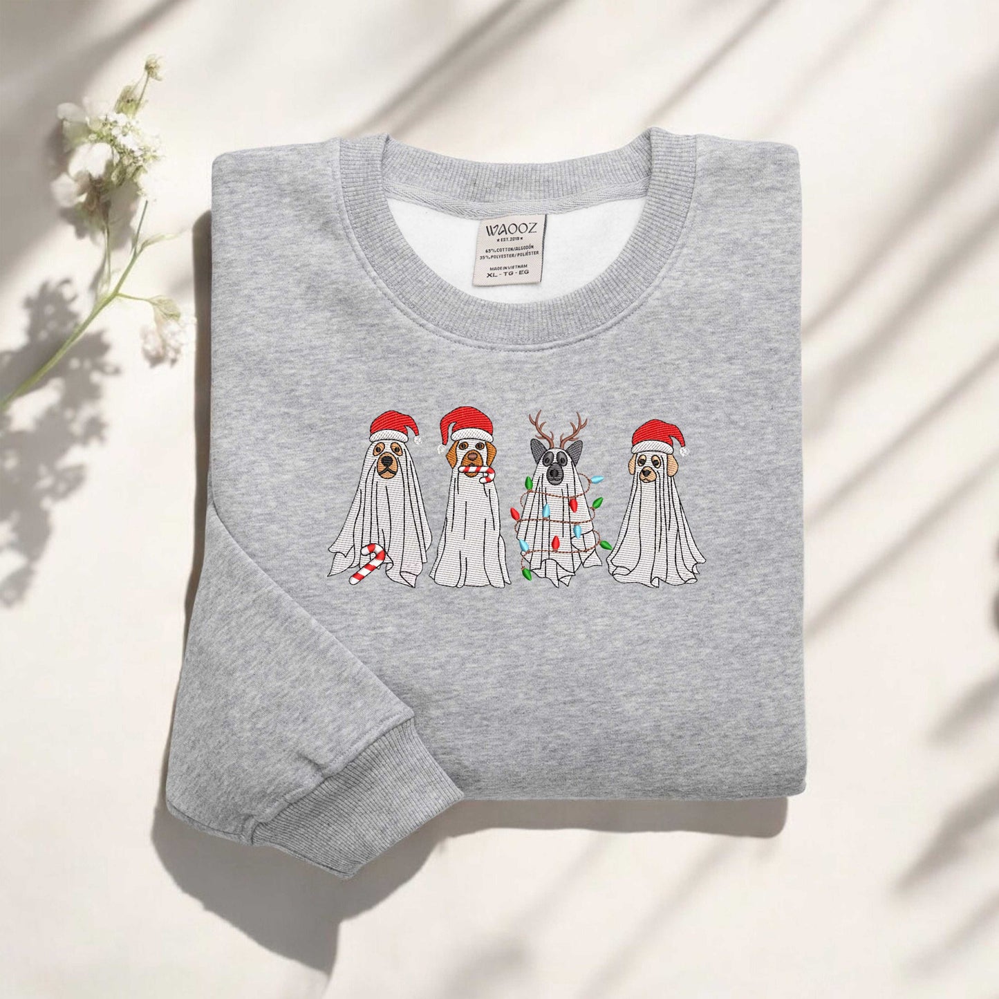 Christmas Dogs Sweatshirt Embroidered Dog Sweatshirt Dog Lover Sweater Christmas Ghost Dog Sweatshirt Gift for Dog Lover, Dog Mom Sweatshirt