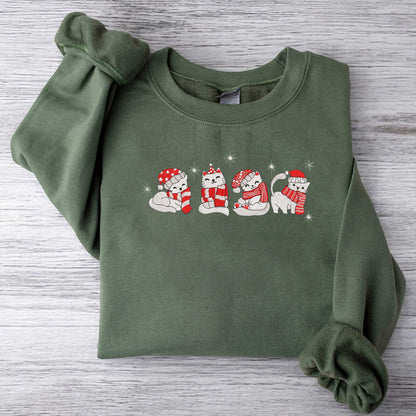 Christmas Cat Embroidered Sweatshirt Cute Cat Sweatshirt Cat Lover Gift For Christmas Cat Mommy Sweatshirt Christmas Sweatshirt