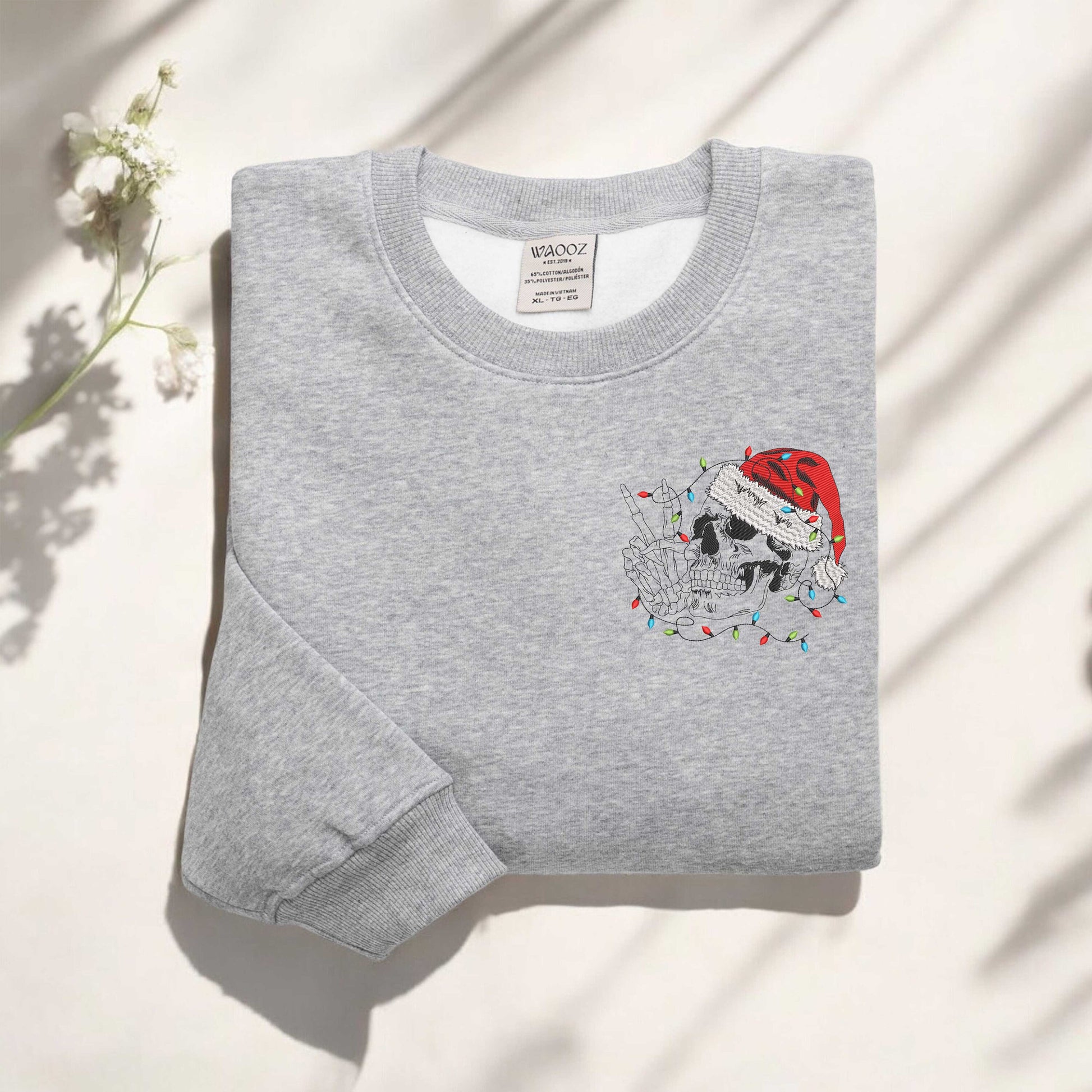 Christmas Skeleton Sweatshirt Embroidered Skeleton Sweatshirt Skeleton Santa Claus Sweatshirt, Funny Christmas Skeleton, Gifts for Friends