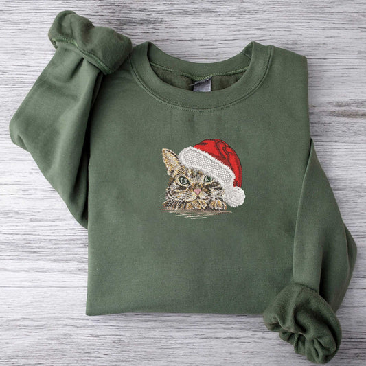 Embroidered Christmas Cat Sweatshirt Christmas Embroidered Sweatshirt Santa Cat Sweatshirt Cat Mommy Sweatshirt Cat Lover Gift For Christmas