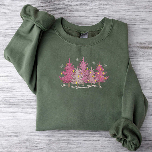 Christmas Trees Sweatshirt Embroidered Christmas Sweatshirt Womens Christmas Sweater Merry Christmas Sweatshirt Winter Sweatshirt