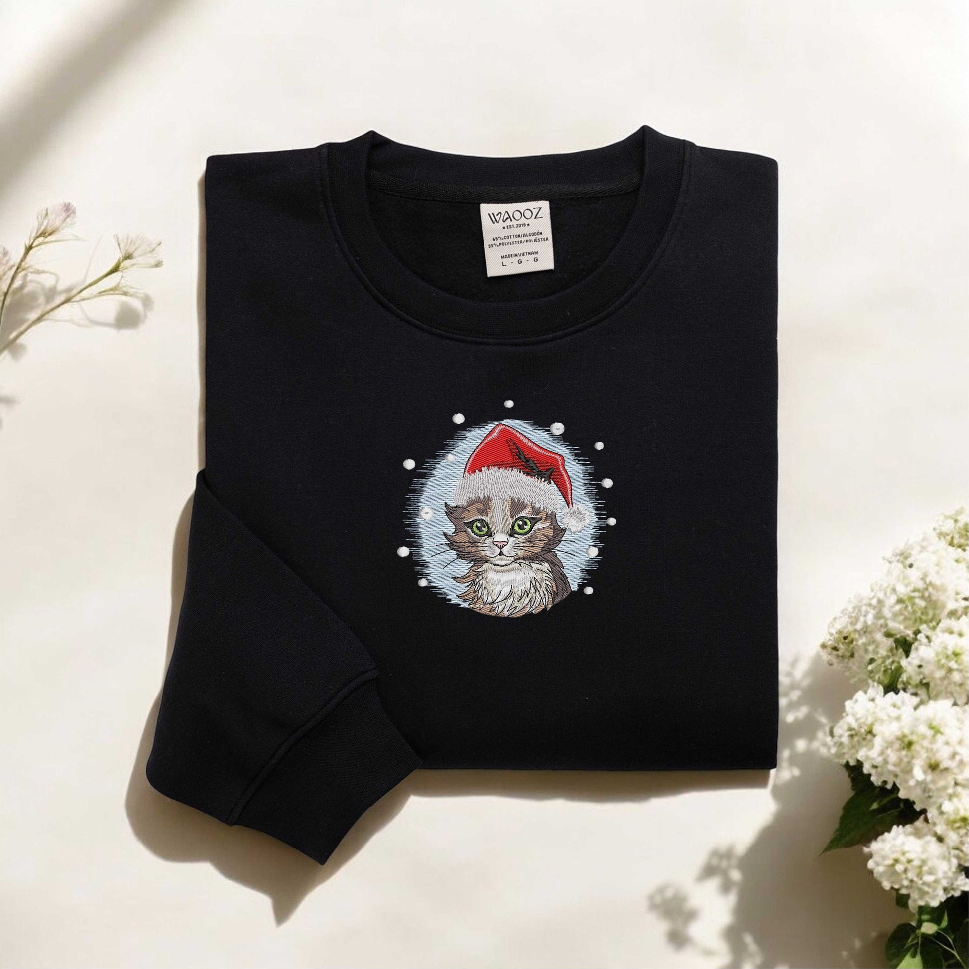 Embroidered Christmas Cat Sweatshirt Cute Christmas Cat Sweatshirt Embroidered Santa Cat Sweatshirt Holiday Sweatshirt Christmas Sweatshirt