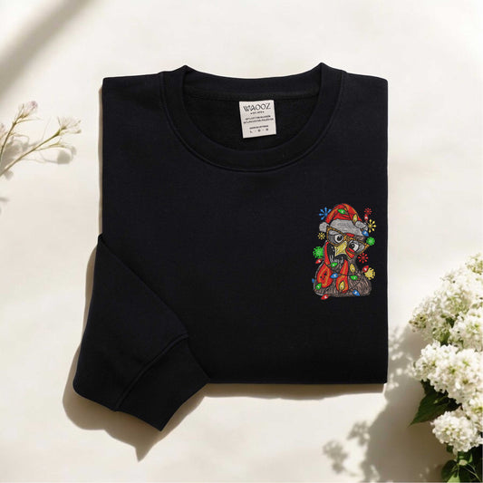 Embroidered Christmas Chicken Sweatshirt Chicken Christmas Light Sweatshirt Funny Christmas Chicken Sweatshirt Funny Animals Sweatshirt