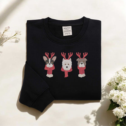 Christmas Dogs Sweatshirt Embroidered Dog Reindeer Sweatshirt Christmas Sweatshirt Dog Lover Sweater Gift for Dog Lover Dog Mom Sweatshirt