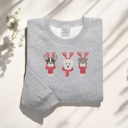 Christmas Dogs Sweatshirt Embroidered Dog Reindeer Sweatshirt Christmas Sweatshirt Dog Lover Sweater Gift for Dog Lover Dog Mom Sweatshirt