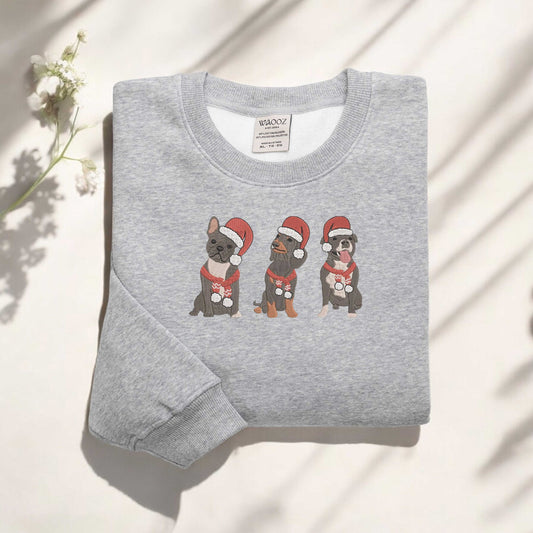 Christmas Dogs Sweatshirt Embroidered Dog Sweatshirt Christmas Sweater Dog Lover Embroidered Sweatshirt Gift for Dog Lover Dog Mom Sweater