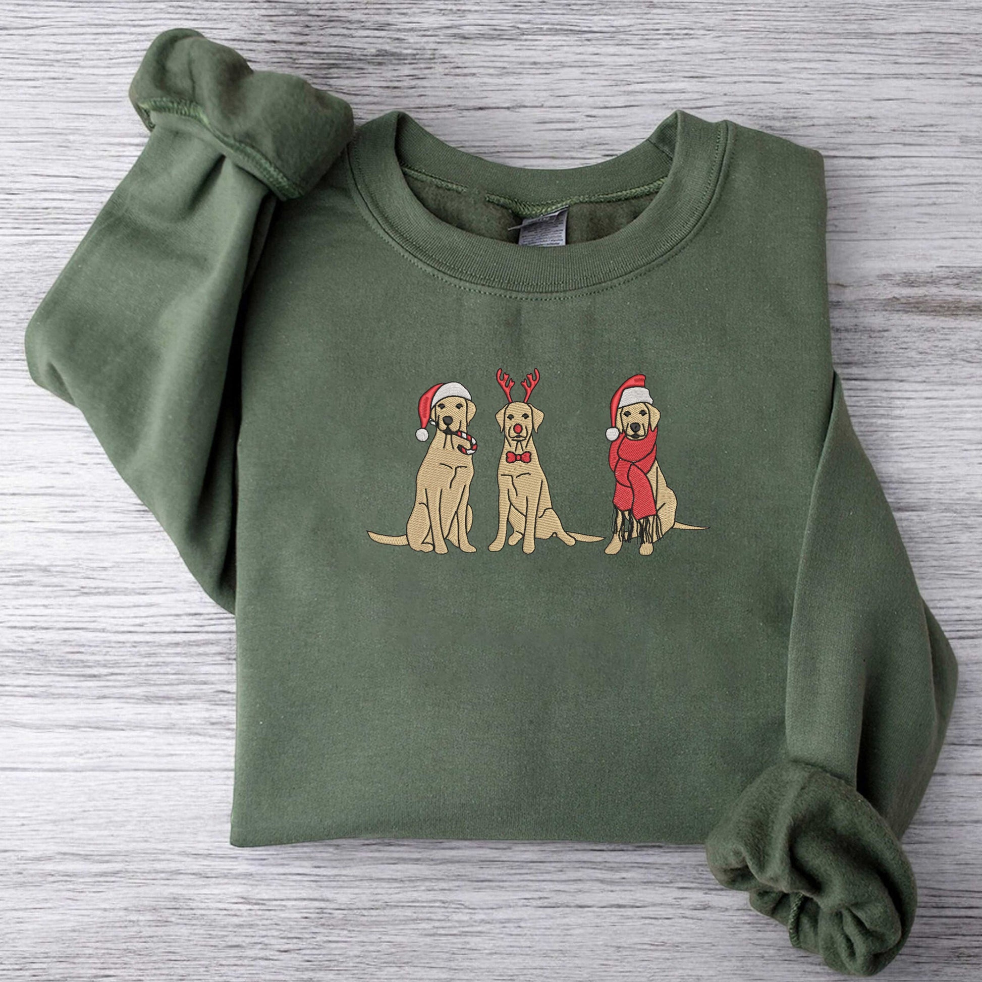 Embroidered Golden Retriever Santa Dog Christmas Sweatshirt Christmas Dog Crewneck Sweater Women Christmas Sweater Golden Mom Sweatshirt