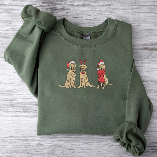 Embroidered Golden Retriever Santa Dog Christmas Sweatshirt Christmas Dog Crewneck Sweater Women Christmas Sweater Golden Mom Sweatshirt