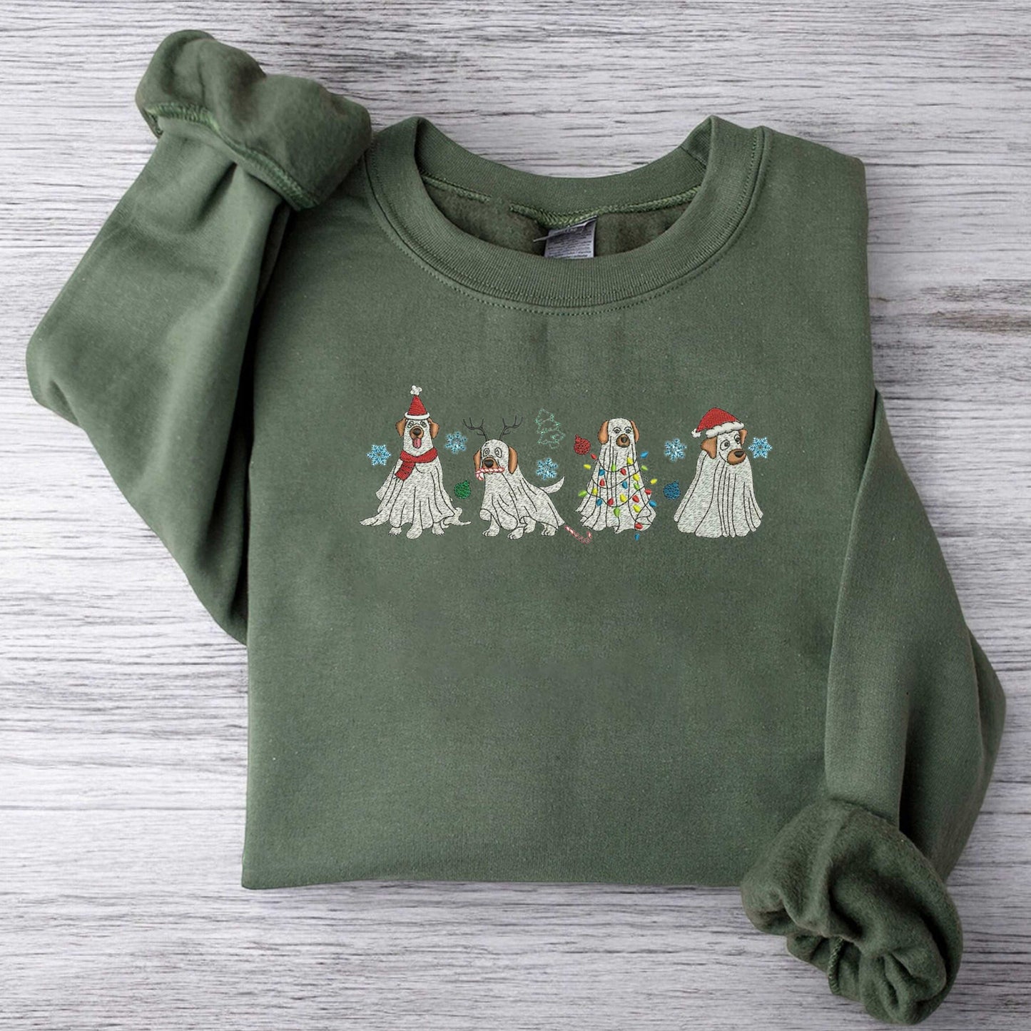 Christmas Dogs Sweatshirt Embroidered Ghost Dog Sweatshirt Christmas Ghost Dog Sweatshirt Dog Lover Embroidered Sweatshirt Dog Lover Gifts