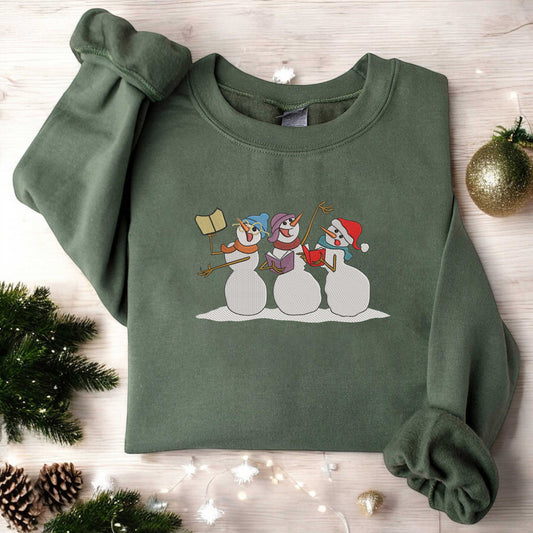 Embroidered Snowman Sweatshirt Snowman Reading Book Sweatshirt Christmas Sweatshirt Christmas Sweater Christmas Shirts for Women Xmas Gift