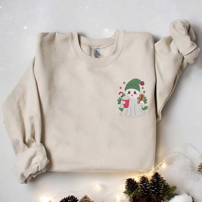 Christmas Ghost Embroidered Sweatshirt Cute Christmas Sweatshirt Ghost Santa Shirt Christmas Coffee Sweatshirt Merry Christmas Tee Xmas Gift