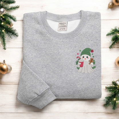 Christmas Ghost Embroidered Sweatshirt Cute Christmas Sweatshirt Ghost Santa Shirt Christmas Coffee Sweatshirt Merry Christmas Tee Xmas Gift