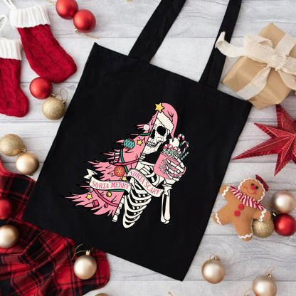 Christmas Skeleton Sorta Merry Sorta Scary Tote Bag, Christmas Funny Tote Bag, Holiday Bag, Christmas Gift Bag, Christmas Gift Tote Bag