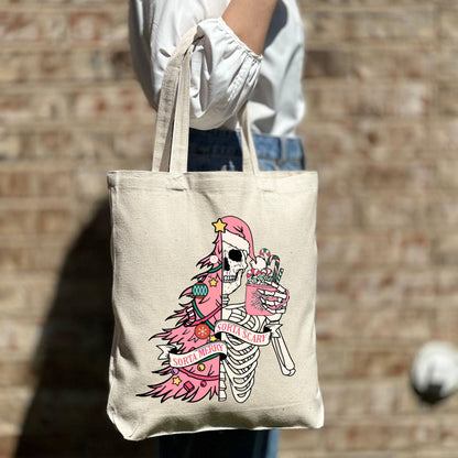 Christmas Skeleton Sorta Merry Sorta Scary Tote Bag, Christmas Funny Tote Bag, Holiday Bag, Christmas Gift Bag, Christmas Gift Tote Bag