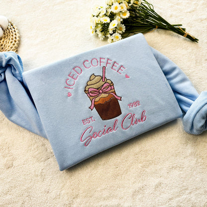 Iced Coffee Social Club Embroidered Sweatshirt, Girls Club Embroidered Hoodie, Iced Coffee T-shirt, Oversized Unisex Sweatshirt, Crewneck