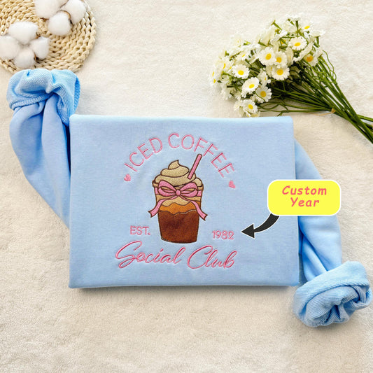 Iced Coffee Social Club Embroidered Sweatshirt, Girls Club Embroidered Hoodie, Iced Coffee T-shirt, Oversized Unisex Sweatshirt, Crewneck