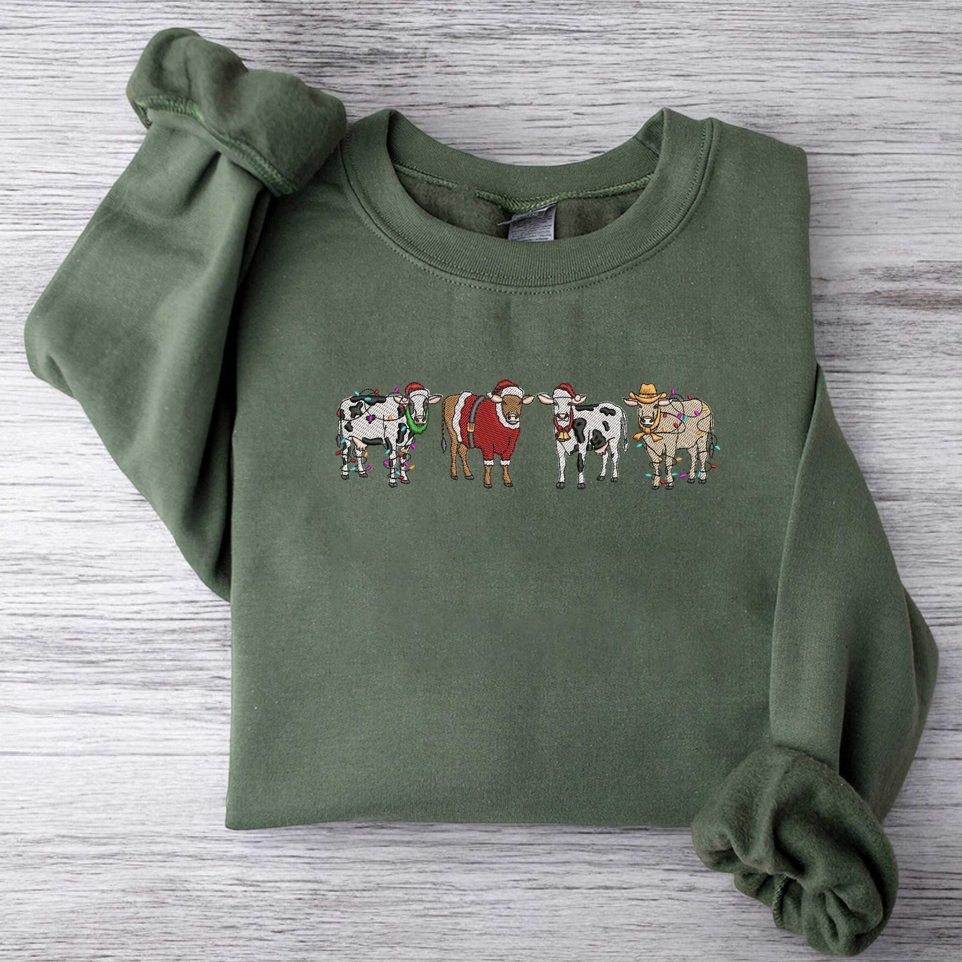 Christmas Cow Embroidered Sweatshirt Cow Lover Gift Funny Christmas Sweatshirt Holiday Sweater Farm Christmas Sweatshirt Xmas Sweatshirt