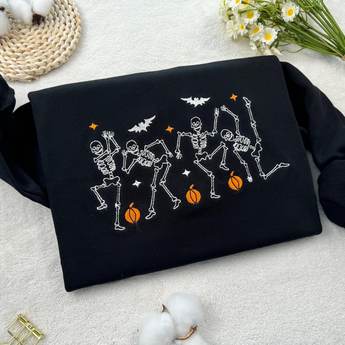 Skeleton Dancing Party Embroidered Halloween Sweatshirt, Skeleton Halloween Party Embroidered Sweatshirt, Funny Sweatshirt or Hoodie, Unisex