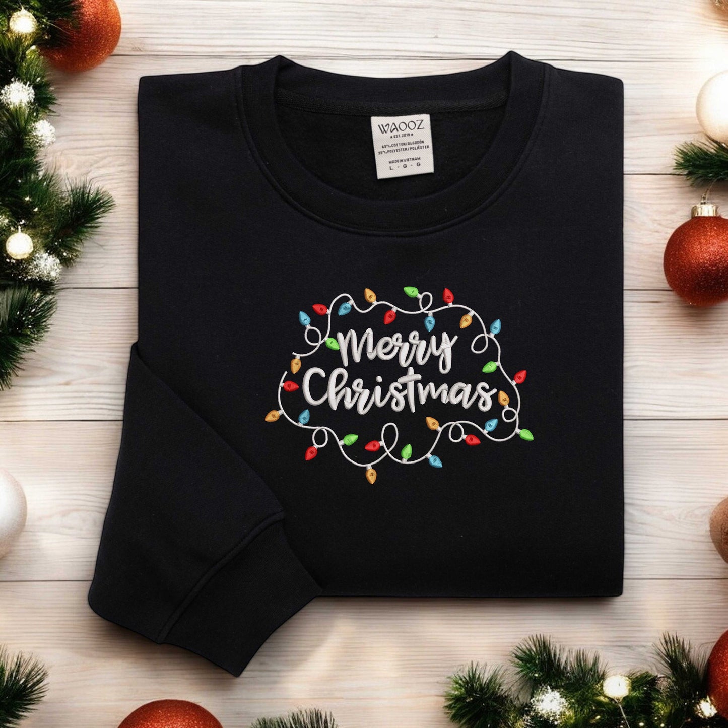 Merry Christmas Sweatshirt Embroidered Christmas Lights Shirt Christmas Lights T-Shirt Womens Christmas Sweatshirt Christmas Gift