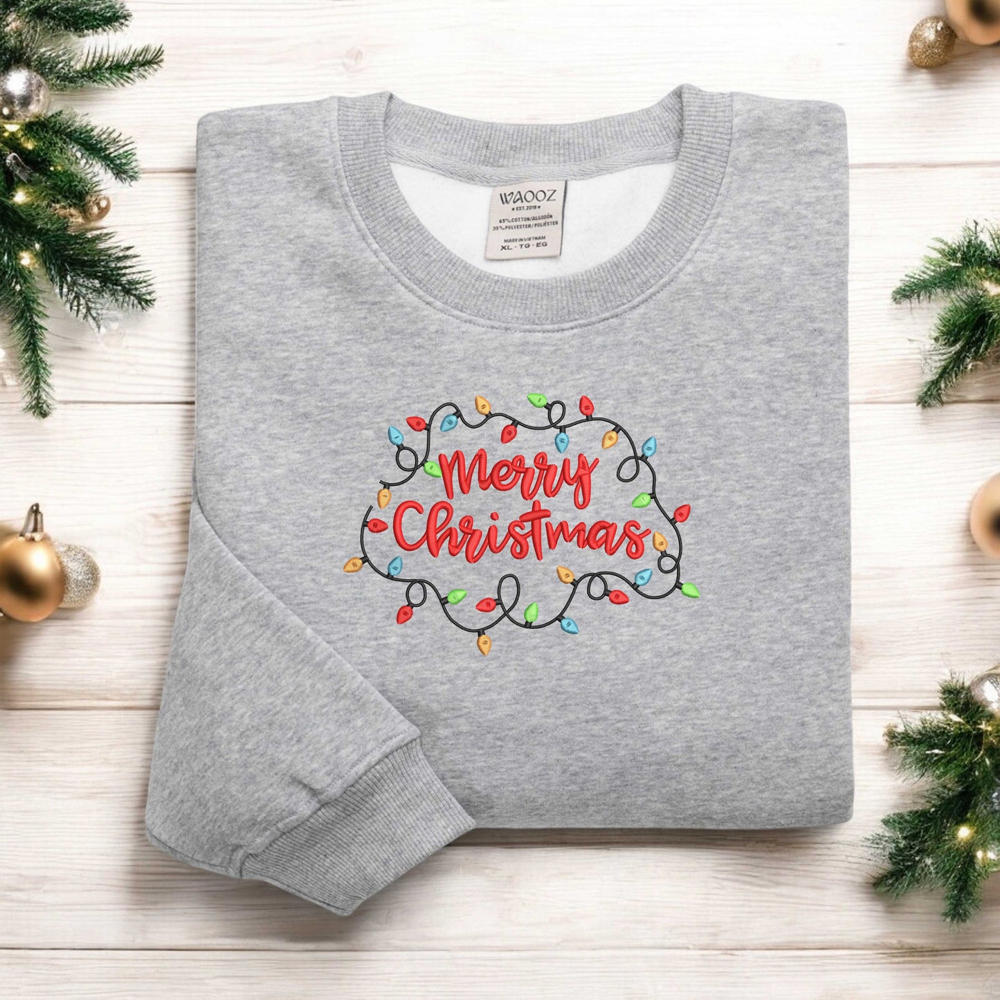 Merry Christmas Sweatshirt Embroidered Christmas Lights Shirt Christmas Lights T-Shirt Womens Christmas Sweatshirt Christmas Gift