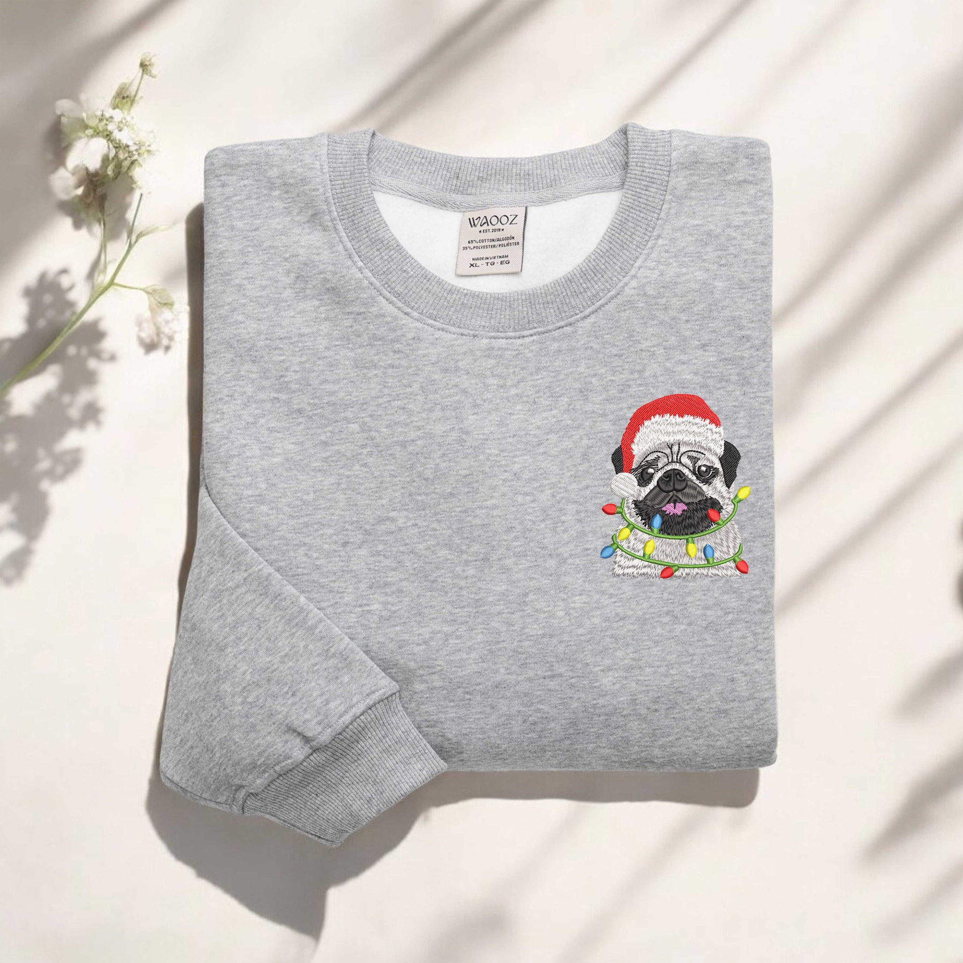 Christmas Pug Dog Sweatshirt Embroidered Pug Santa Sweatshirt Pug Dog Mom Sweatshirt Xmas Sweatshirt Dog Lover Gift Holiday Gifts