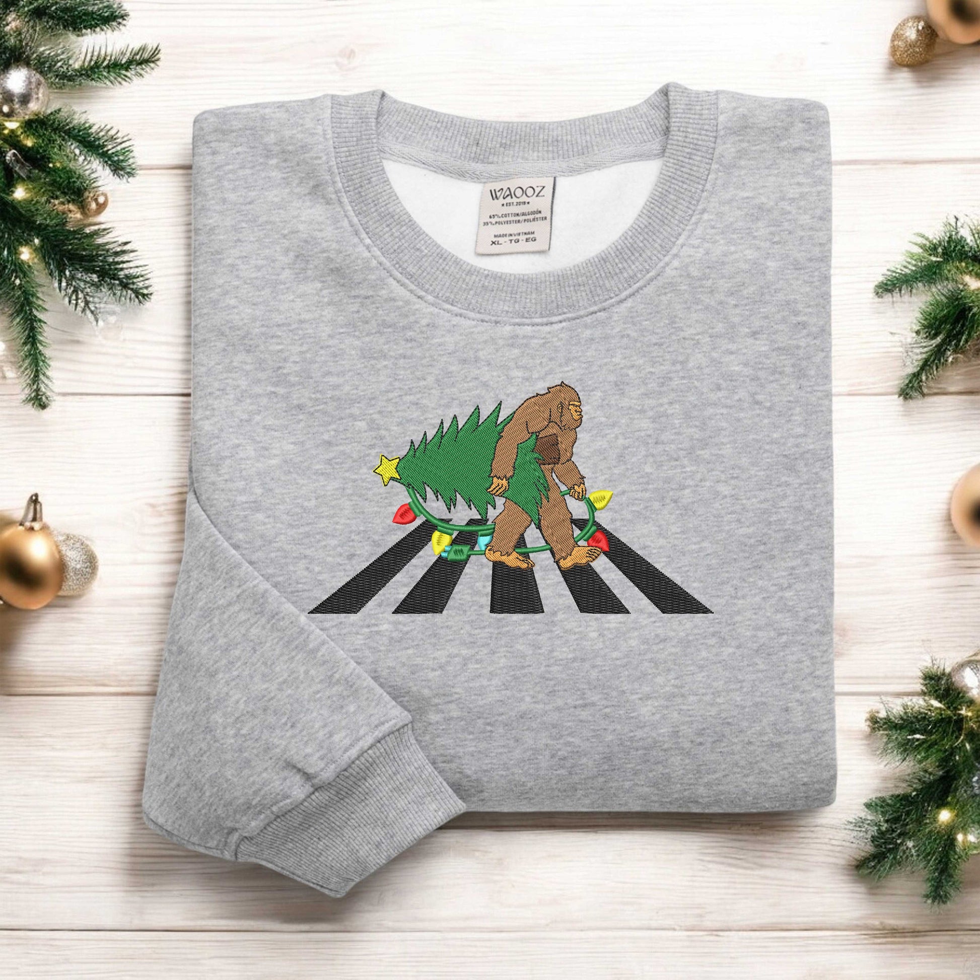 Embroidered Bigfoot Christmas Lights Sweatshirt Bigfoot Santa Christmas Sweatshirt Christmas Lights Shirt Believe Santa Sweatshirt Xmas Gift