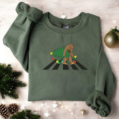 Embroidered Bigfoot Christmas Lights Sweatshirt Bigfoot Santa Christmas Sweatshirt Christmas Lights Shirt Believe Santa Sweatshirt Xmas Gift