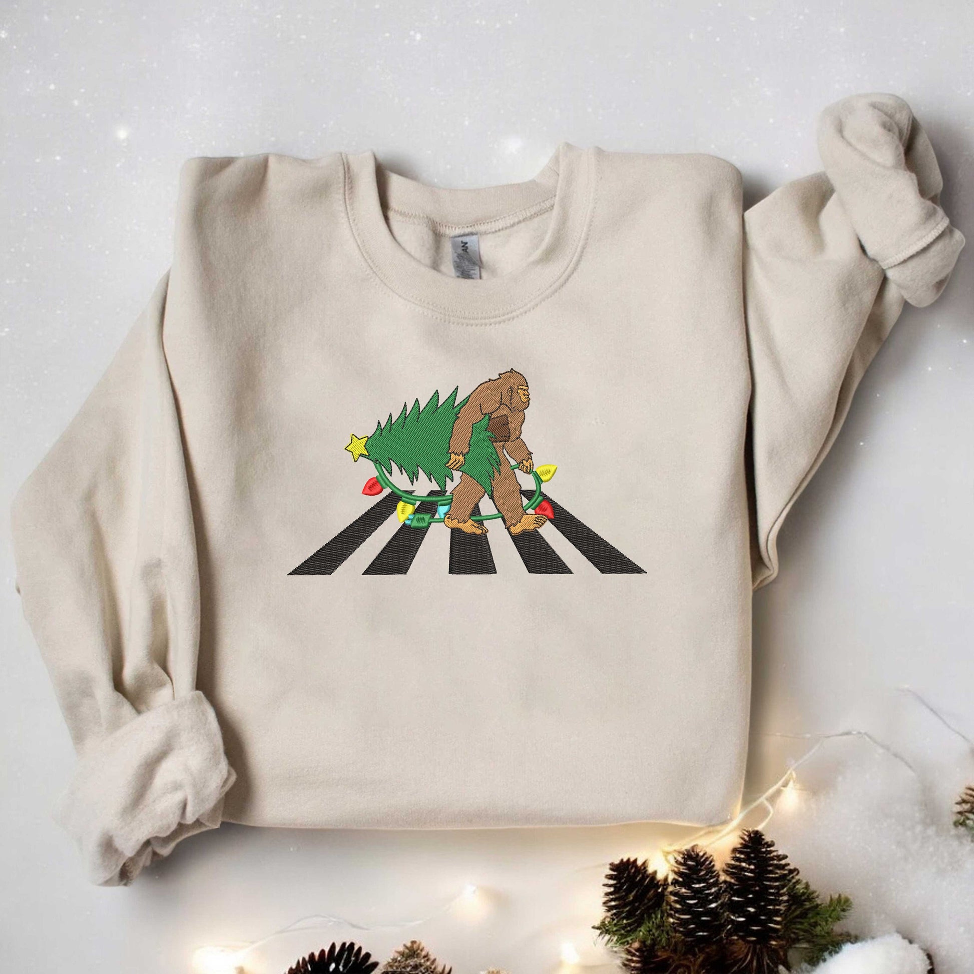 Embroidered Bigfoot Christmas Lights Sweatshirt Bigfoot Santa Christmas Sweatshirt Christmas Lights Shirt Believe Santa Sweatshirt Xmas Gift