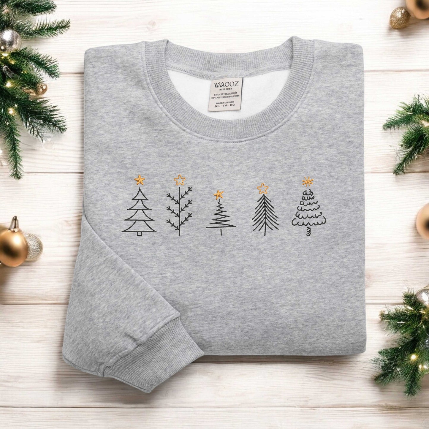 Embroidered Christmas Trees Sweatshirt Womens Christmas Sweater Christmas Crewneck Xmas Gift  Holiday Sweaters Christmas Gift